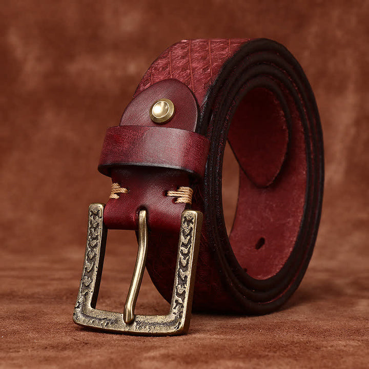 Designed Vintage Embossed Diamond Leather Belt - image 13