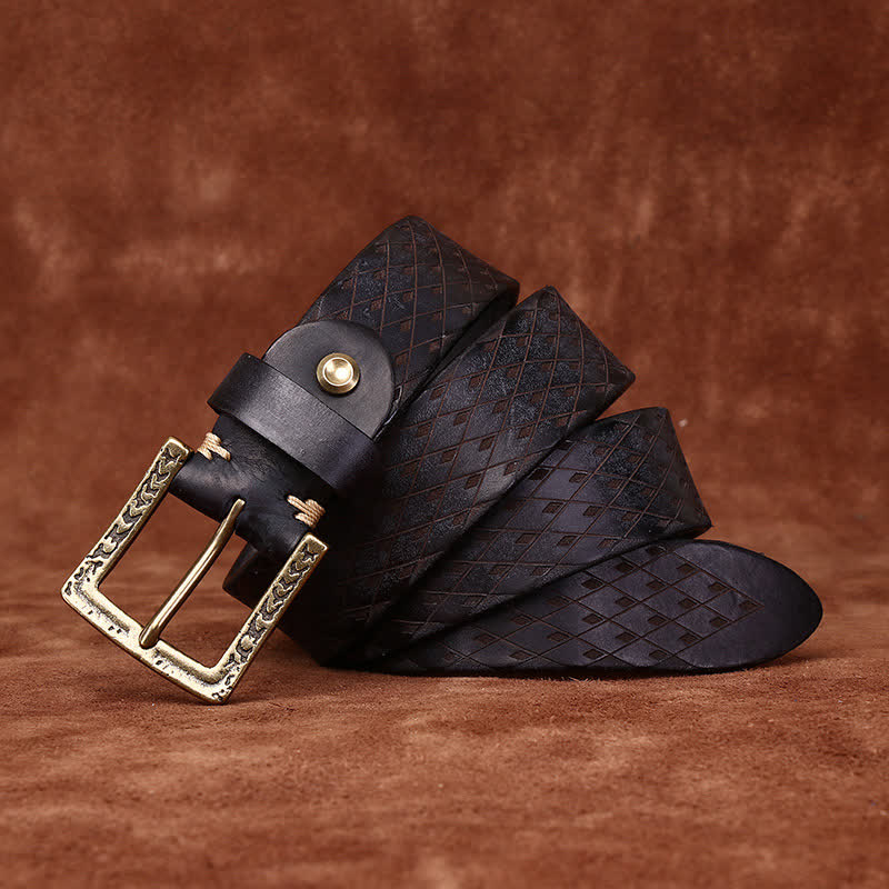 Designed Vintage Embossed Diamond Leather Belt - image 6