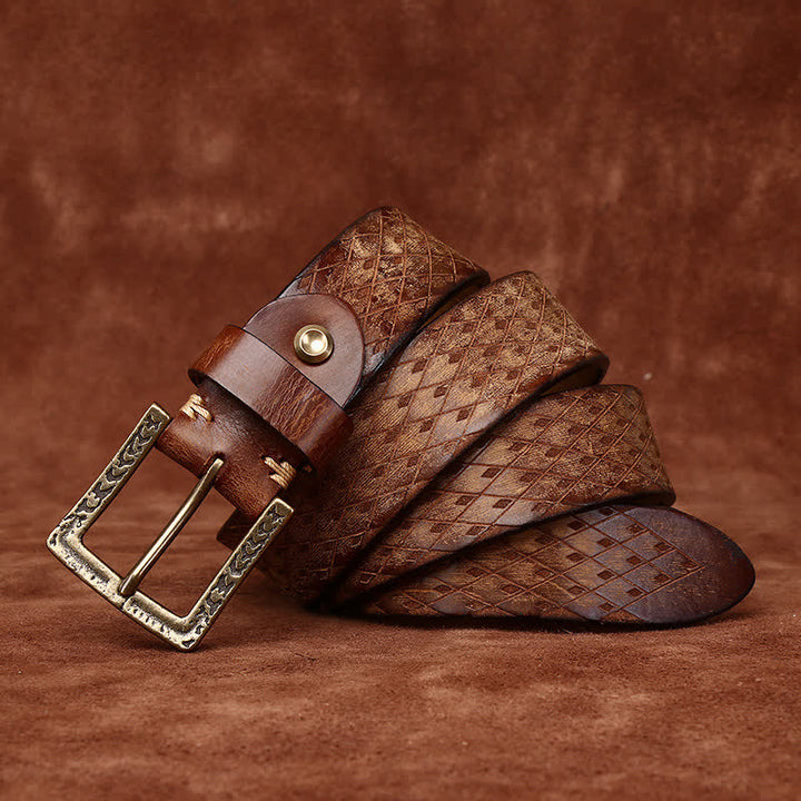 Designed Vintage Embossed Diamond Leather Belt - image 3