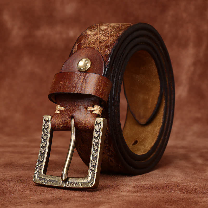 Designed Vintage Embossed Diamond Leather Belt - image 4