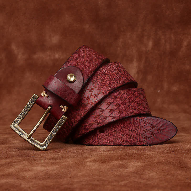 Designed Vintage Embossed Diamond Leather Belt - image 12