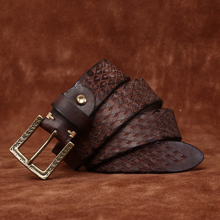 Designed Vintage Embossed Diamond Leather Belt - image 9