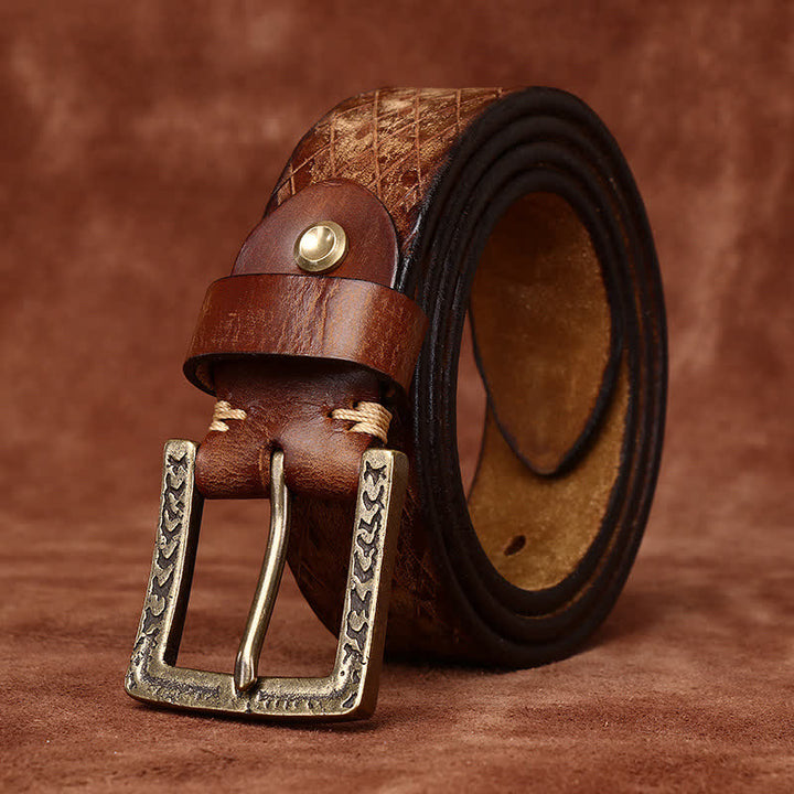 Designed Vintage Embossed Diamond Leather Belt - image 4