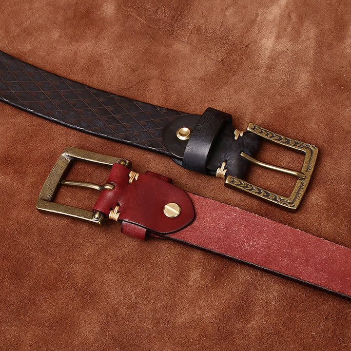 Designed Vintage Embossed Diamond Leather Belt - image 2