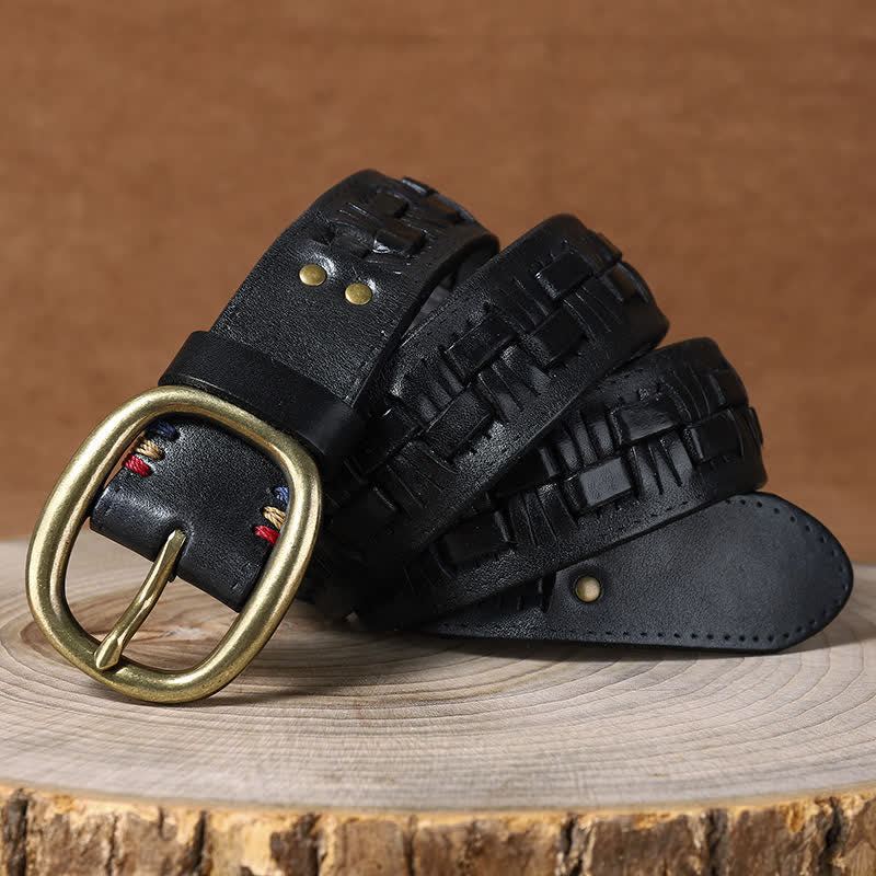 Woven Retro Trend Braided Jeans Leather Belt - Black - 44 - image 11