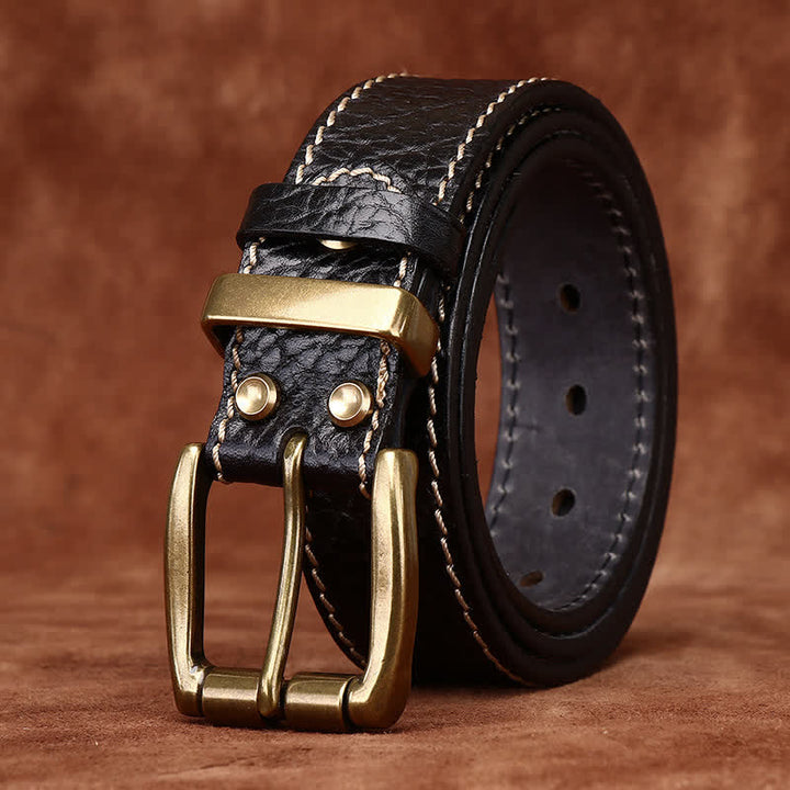 Retro Bison Skin Embossed Rugged Leather Belt - image 7