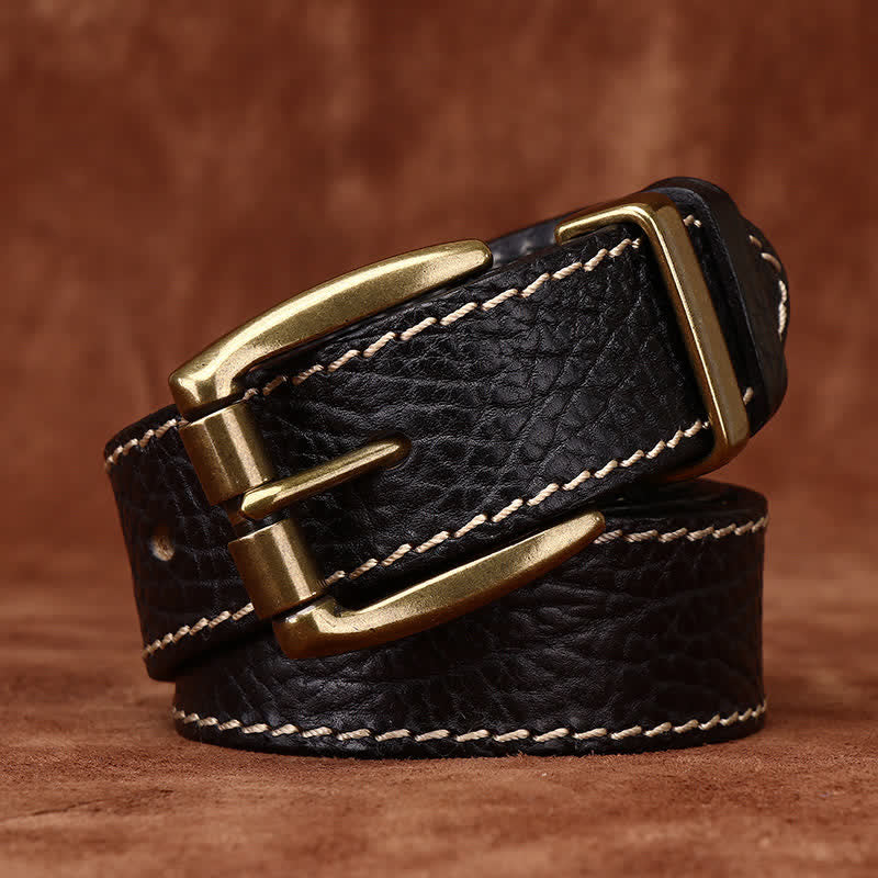 Retro Bison Skin Embossed Rugged Leather Belt - Black - 46 - image 5