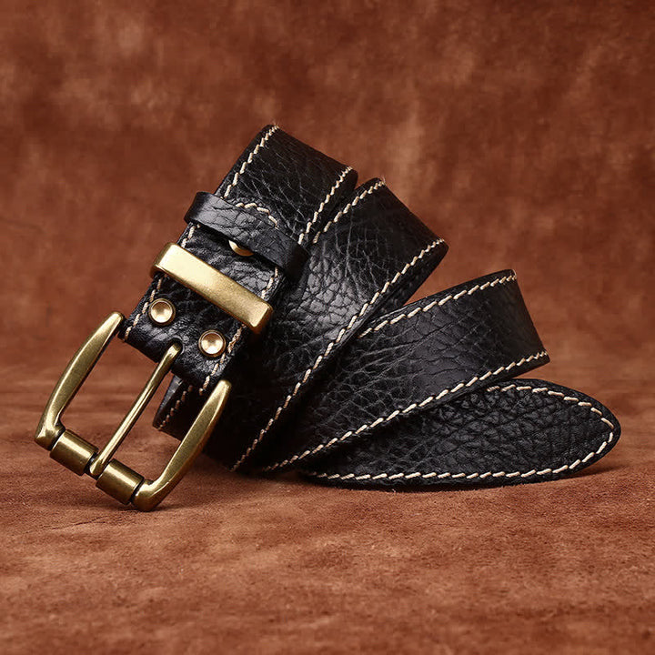 Retro Bison Skin Embossed Rugged Leather Belt - image 6
