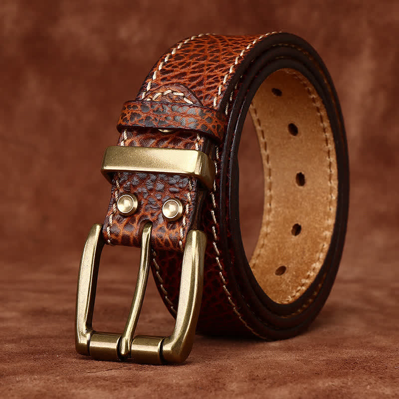 Retro Bison Skin Embossed Rugged Leather Belt - image 10