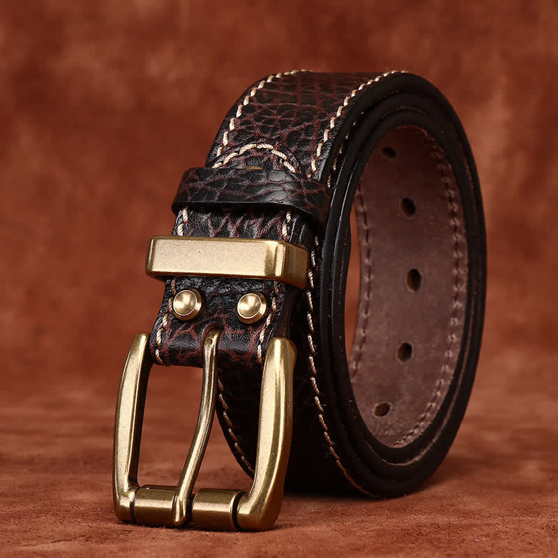 Retro Bison Skin Embossed Rugged Leather Belt - image 4