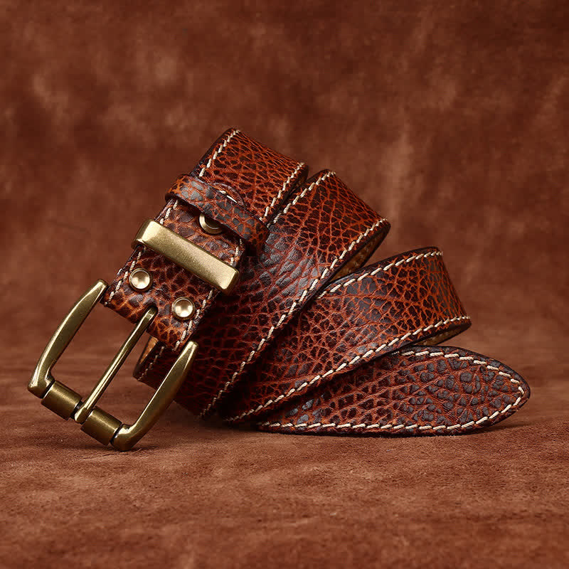 Retro Bison Skin Embossed Rugged Leather Belt - image 9