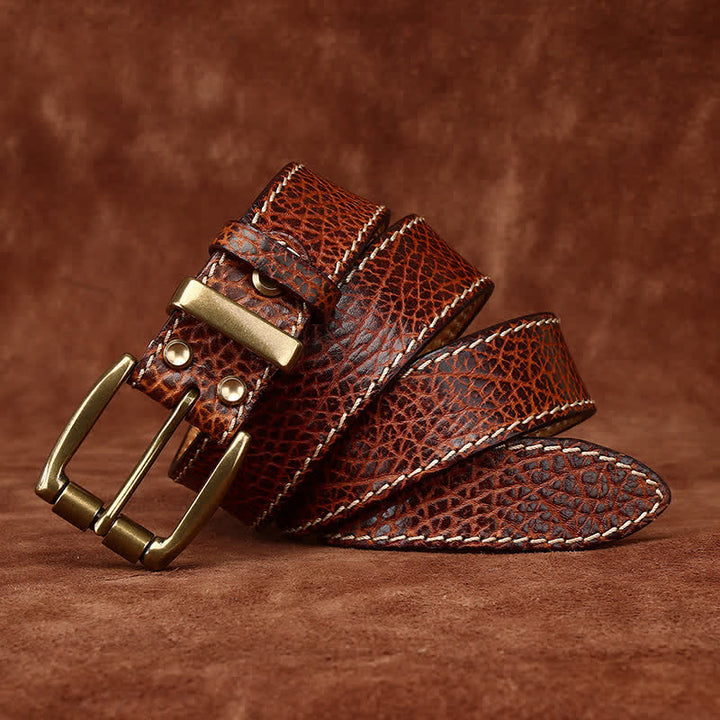 Retro Bison Skin Embossed Rugged Leather Belt - image 9