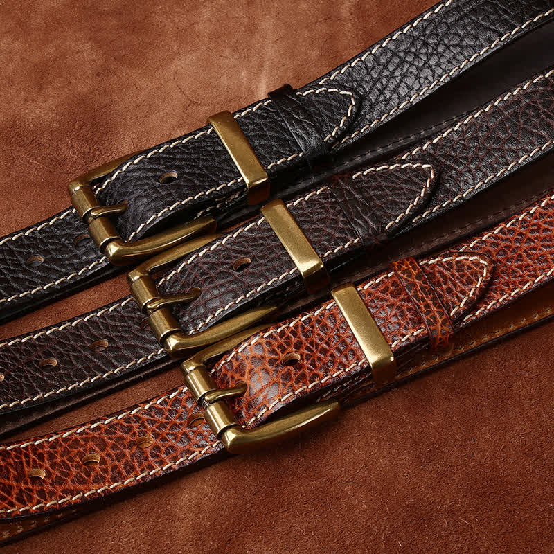 Retro Bison Skin Embossed Rugged Leather Belt - image 1