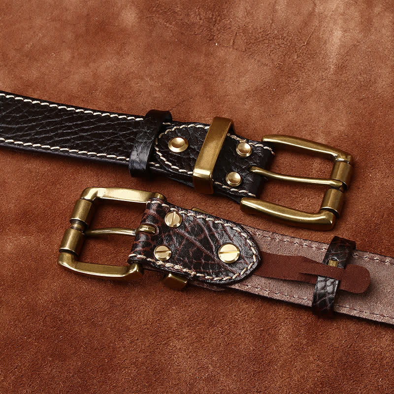 Retro Bison Skin Embossed Rugged Leather Belt - image 2