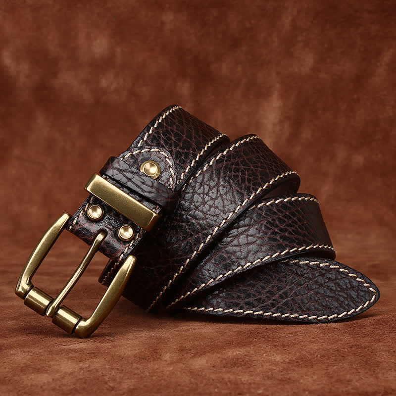 Retro Bison Skin Embossed Rugged Leather Belt - image 3