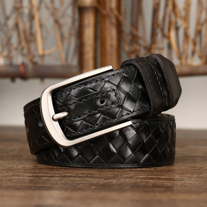 Stylish Braided Copper Buckle Cowskin Leather Belt - Black - 44 - image 5