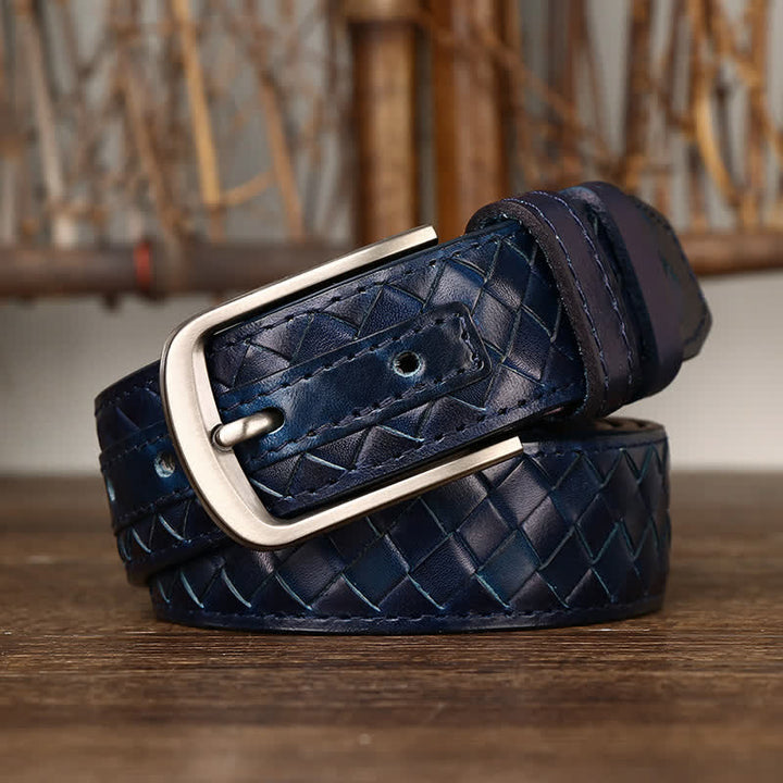 Stylish Braided Copper Buckle Cowskin Leather Belt - Blue - 44 - image 14