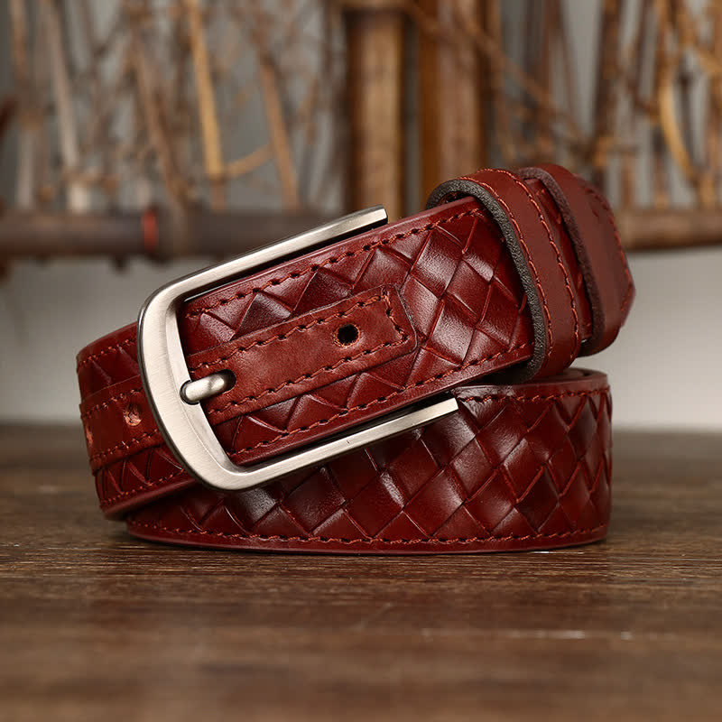 Stylish Braided Copper Buckle Cowskin Leather Belt - Brown - 44 - image 11