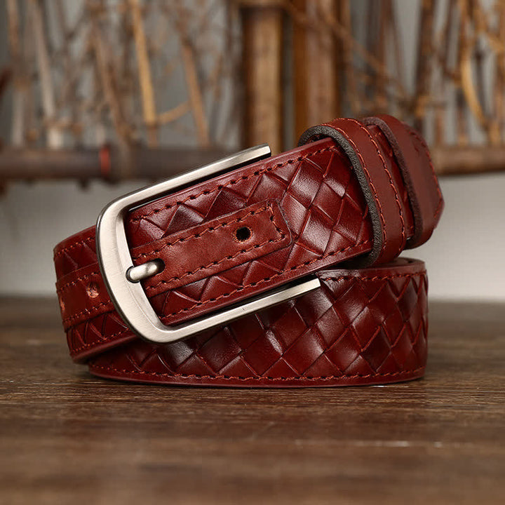 Stylish Braided Copper Buckle Cowskin Leather Belt - Brown - 44 - image 11