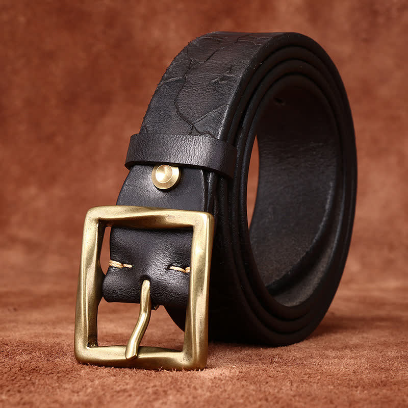 Ice Cracked Embossed Pattern Distressed Leather Belt - image 10