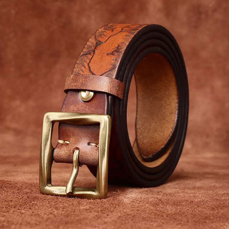 Ice Cracked Embossed Pattern Distressed Leather Belt - image 4