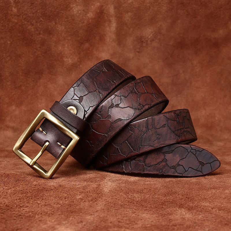 Ice Cracked Embossed Pattern Distressed Leather Belt - image 6