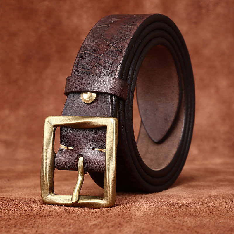 Ice Cracked Embossed Pattern Distressed Leather Belt - image 7