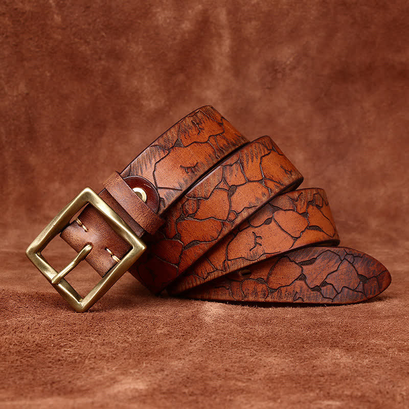 Ice Cracked Embossed Pattern Distressed Leather Belt