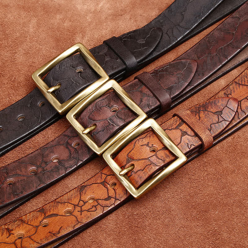 Ice Cracked Embossed Pattern Distressed Leather Belt - image 1