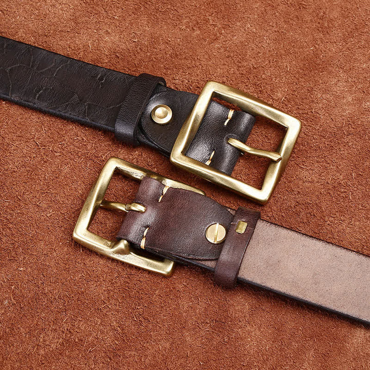 Ice Cracked Embossed Pattern Distressed Leather Belt - image 2