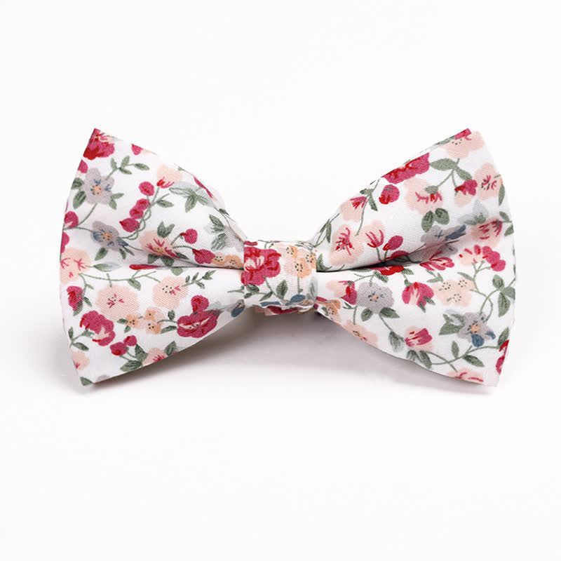 Men's Cotton Floral Print Double Layered Bow Tie - White - image 10