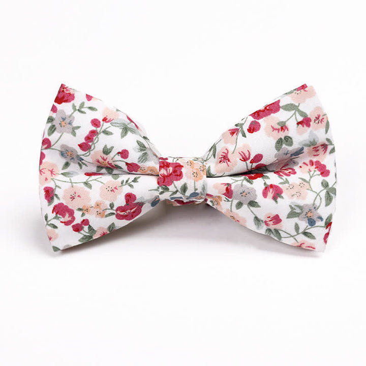 Men's Cotton Floral Print Double Layered Bow Tie - White - image 10