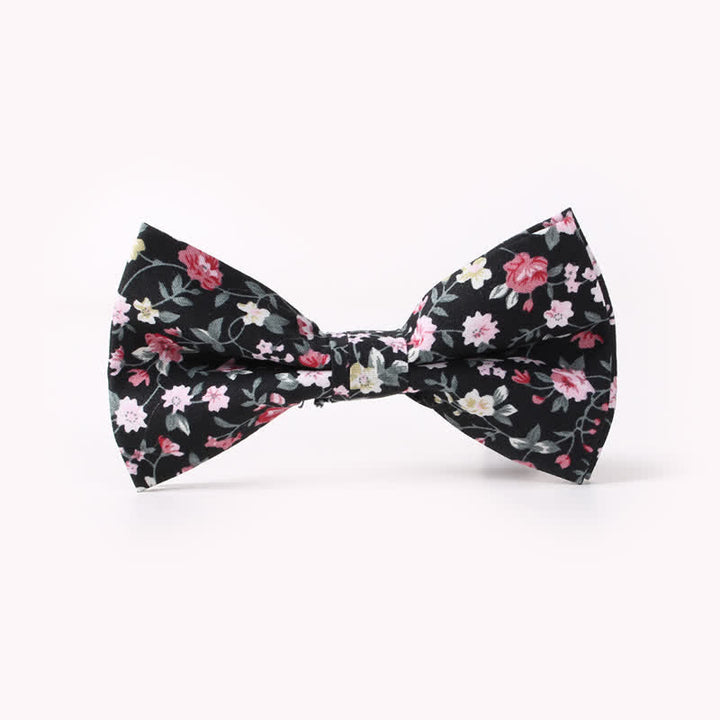 Men's Cotton Floral Print Double Layered Bow Tie - Black - image 8