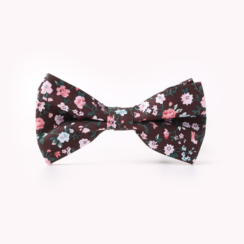 Men's Cotton Floral Print Double Layered Bow Tie - Maroon - image 0
