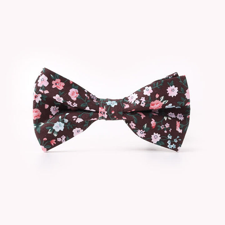 Men's Cotton Floral Print Double Layered Bow Tie - Maroon - image 0