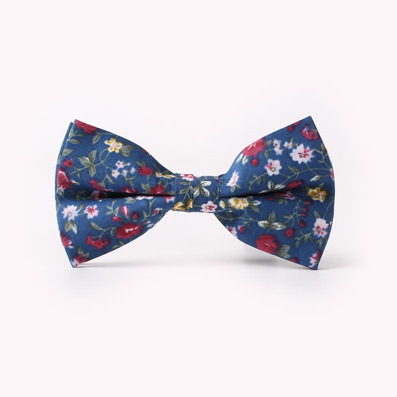 Men's Cotton Floral Print Double Layered Bow Tie - Blue - image 9