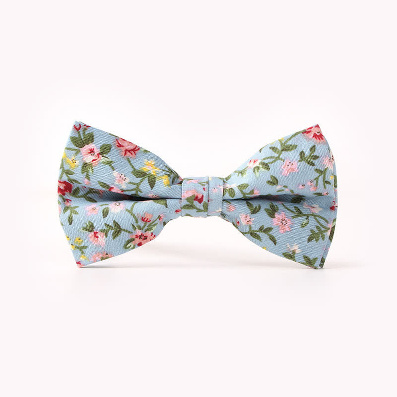 Men's Cotton Floral Print Double Layered Bow Tie - Sky Blue - image 6