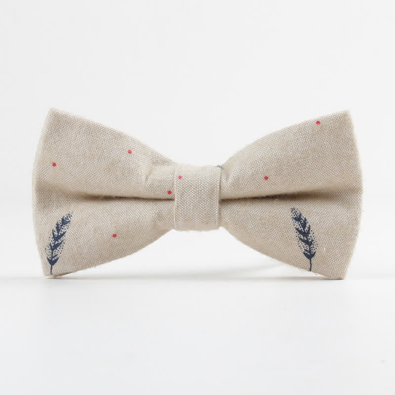 Men's Lovely Birds Feather Printed Cotton Bow Tie - Feather - Beige - image 18