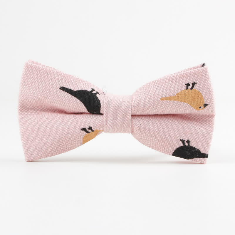 Men's Lovely Birds Feather Printed Cotton Bow Tie - Bird - Pink - image 0
