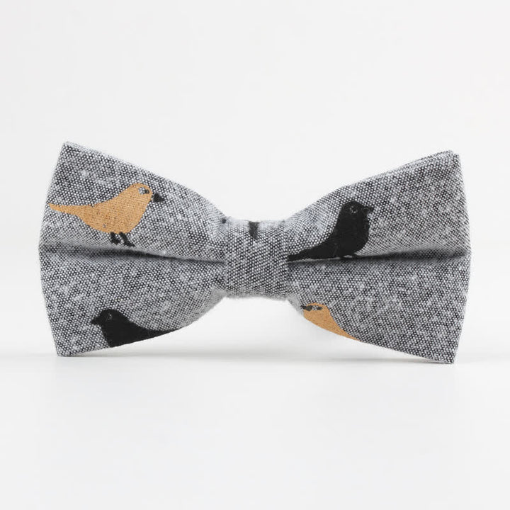 Men's Lovely Birds Feather Printed Cotton Bow Tie - Bird - Gray - image 12