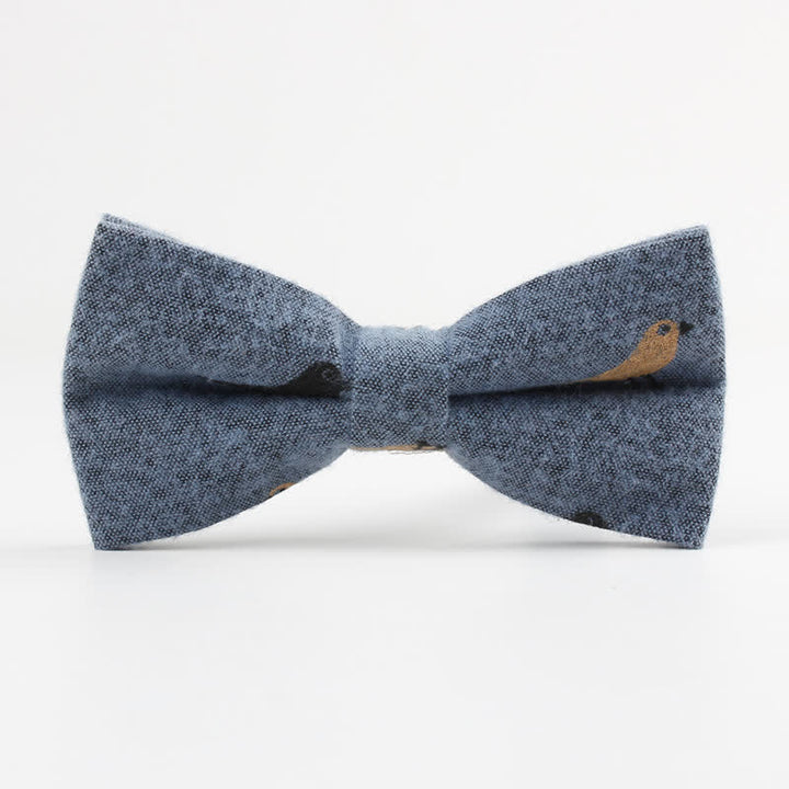 Men's Lovely Birds Feather Printed Cotton Bow Tie - Bird - SteelBlue - image 11