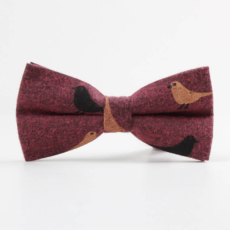 Men's Lovely Birds Feather Printed Cotton Bow Tie - Bird - Burgundy - image 9