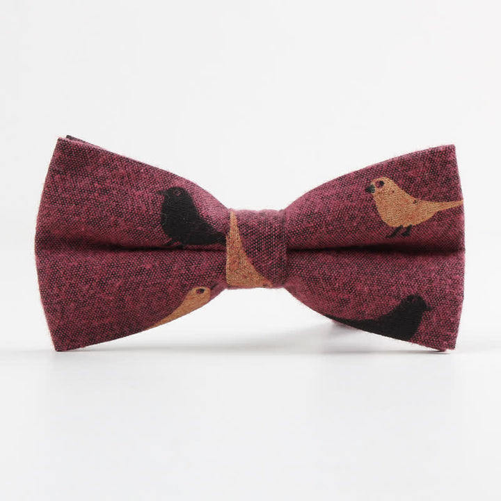 Men's Lovely Birds Feather Printed Cotton Bow Tie - Bird - Burgundy - image 9