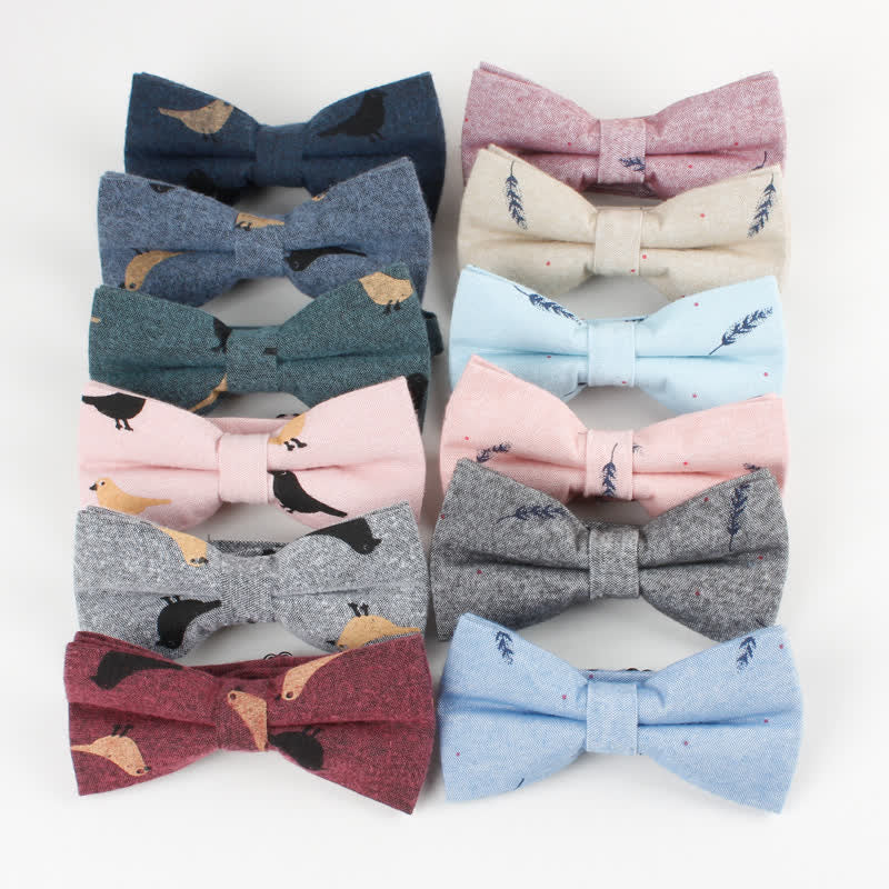 Men's Lovely Birds Feather Printed Cotton Bow Tie - image 1