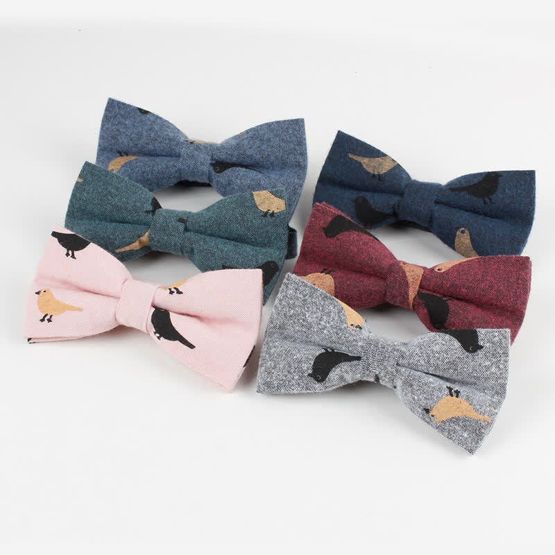 Men's Lovely Birds Feather Printed Cotton Bow Tie - image 3
