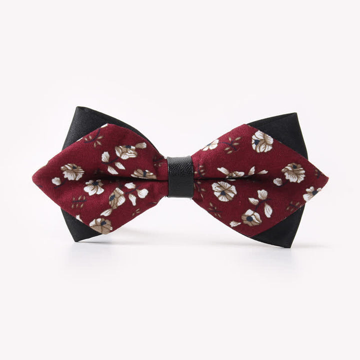 Men's Floral Double Layers Pointed Cotton Bow Tie - Style #2 - image 5