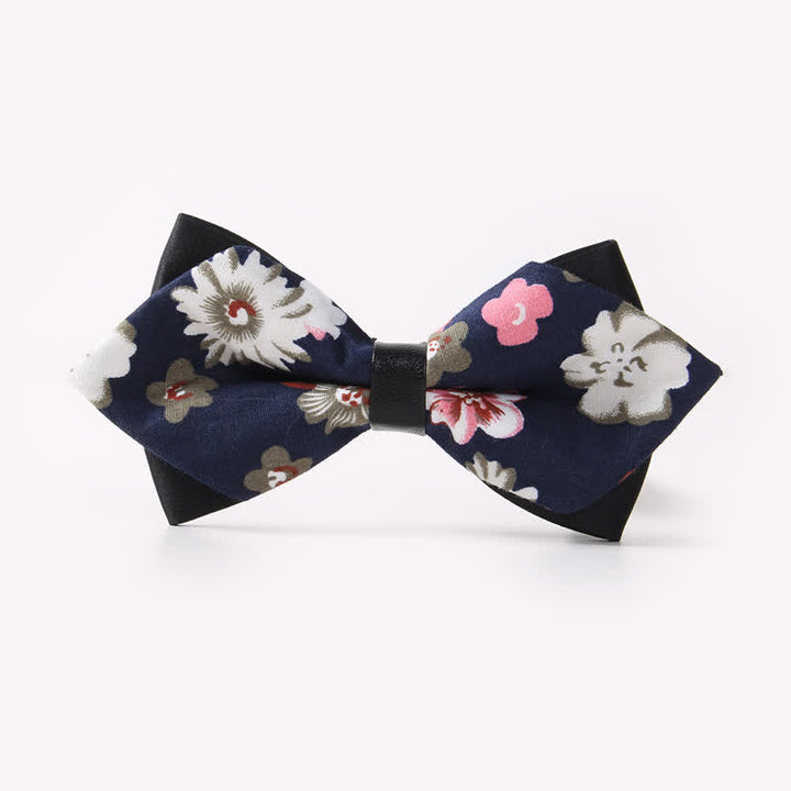 Men's Floral Double Layers Pointed Cotton Bow Tie - Style #4 - image 7