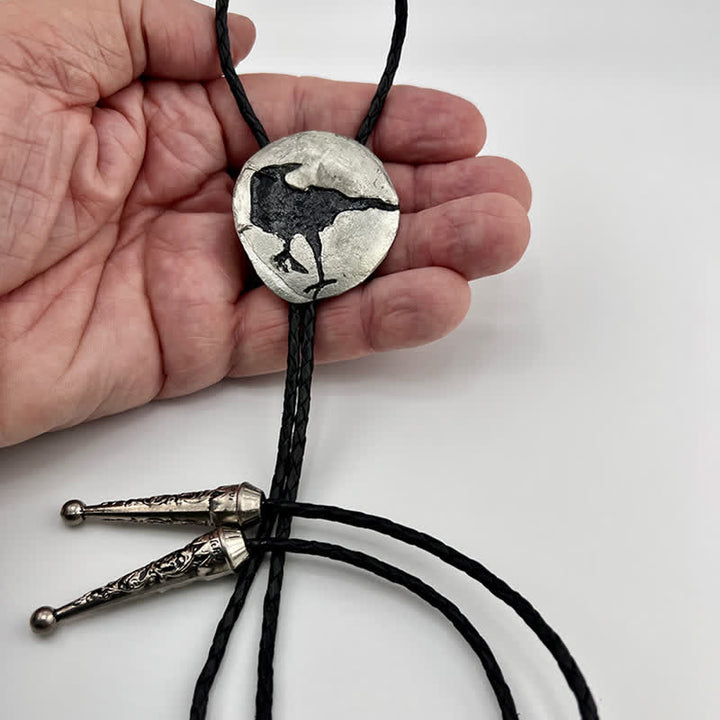 Black Crow Silver Pendant Bolo Tie - Silver - image 0