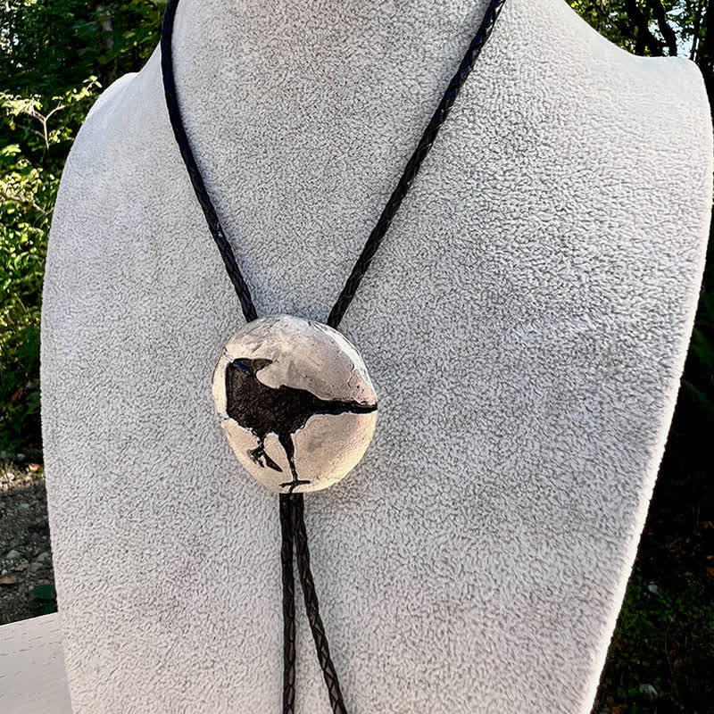 Black Crow Silver Pendant Bolo Tie - image 1