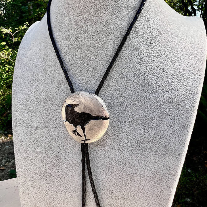 Black Crow Silver Pendant Bolo Tie - image 1